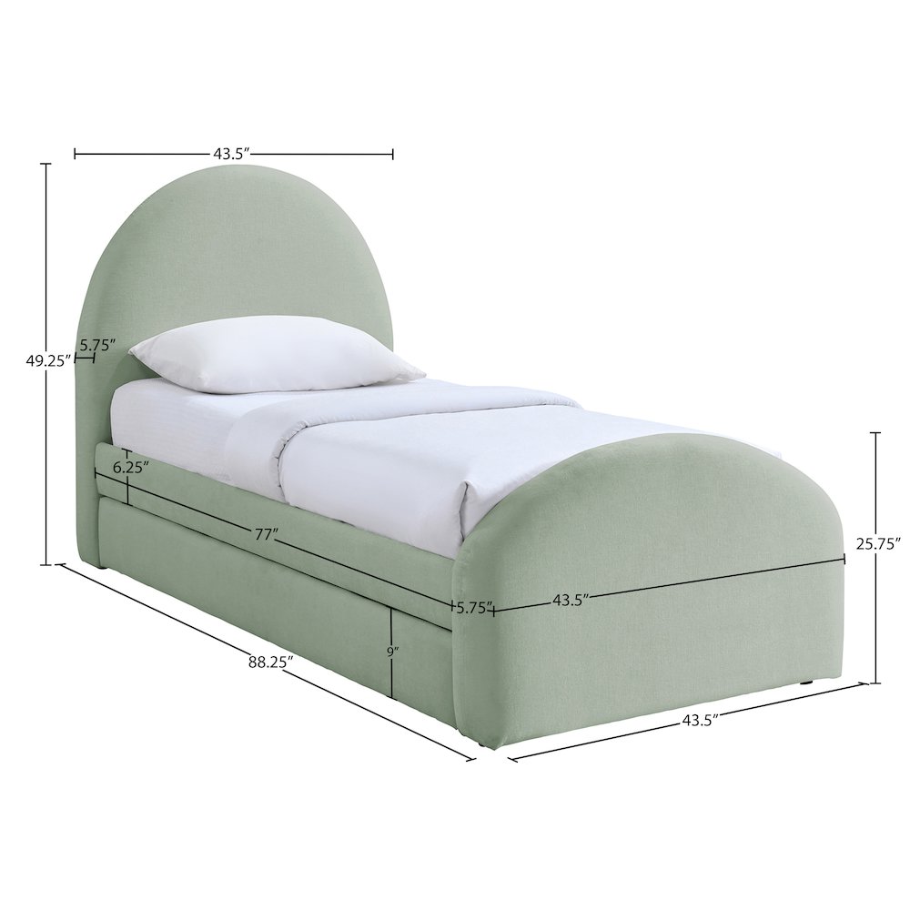 Andaz Mint Chenille Fabric Upholstered Twin Trundle Bed. Picture 9