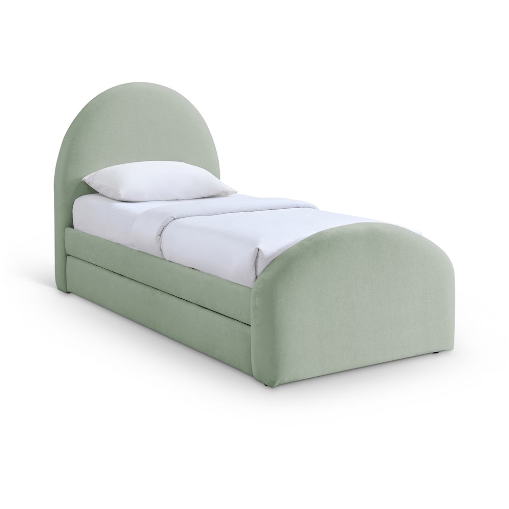 Andaz Mint Chenille Fabric Upholstered Twin Trundle Bed. Picture 1