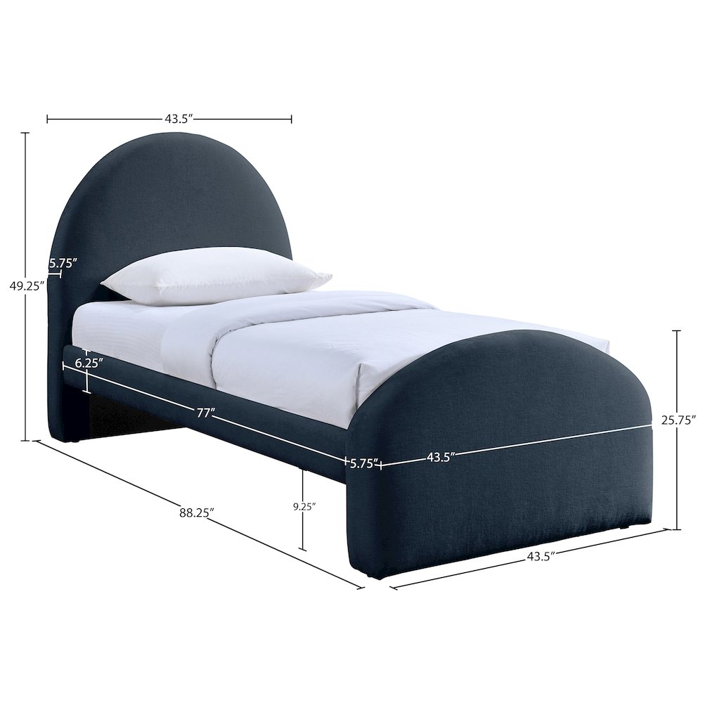 Andaz Navy Chenille Fabric Upholstered Twin Bed. Picture 9