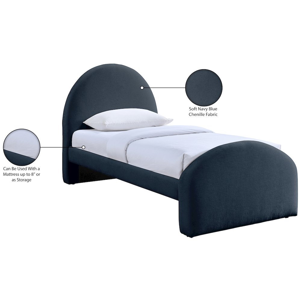 Andaz Navy Chenille Fabric Upholstered Twin Bed. Picture 10