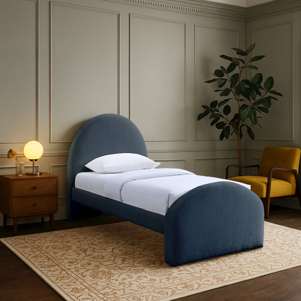Andaz Navy Chenille Fabric Upholstered Twin Bed. Picture 7