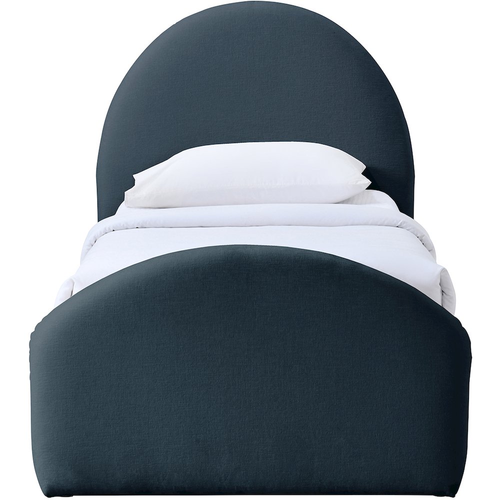 Andaz Navy Chenille Fabric Upholstered Twin Trundle Bed. Picture 2