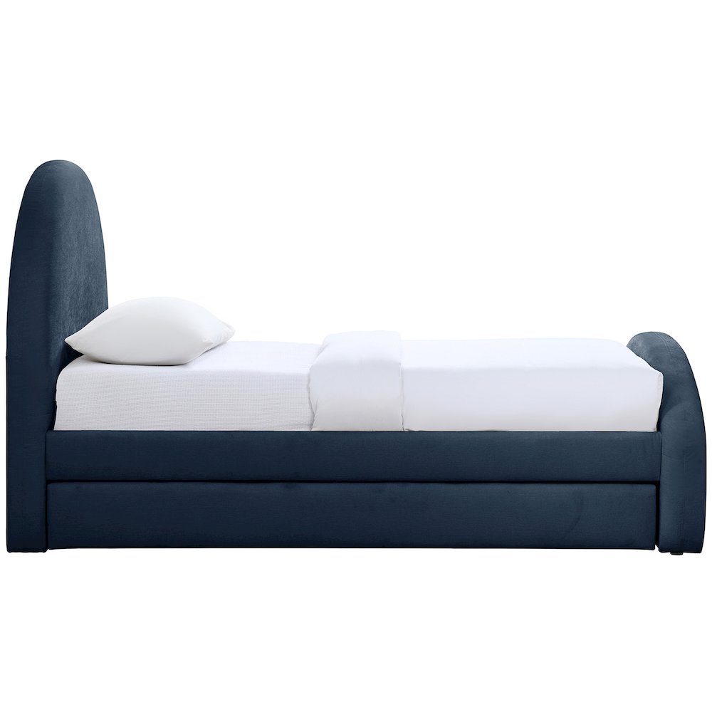 Andaz Navy Chenille Fabric Upholstered Twin Trundle Bed. Picture 8
