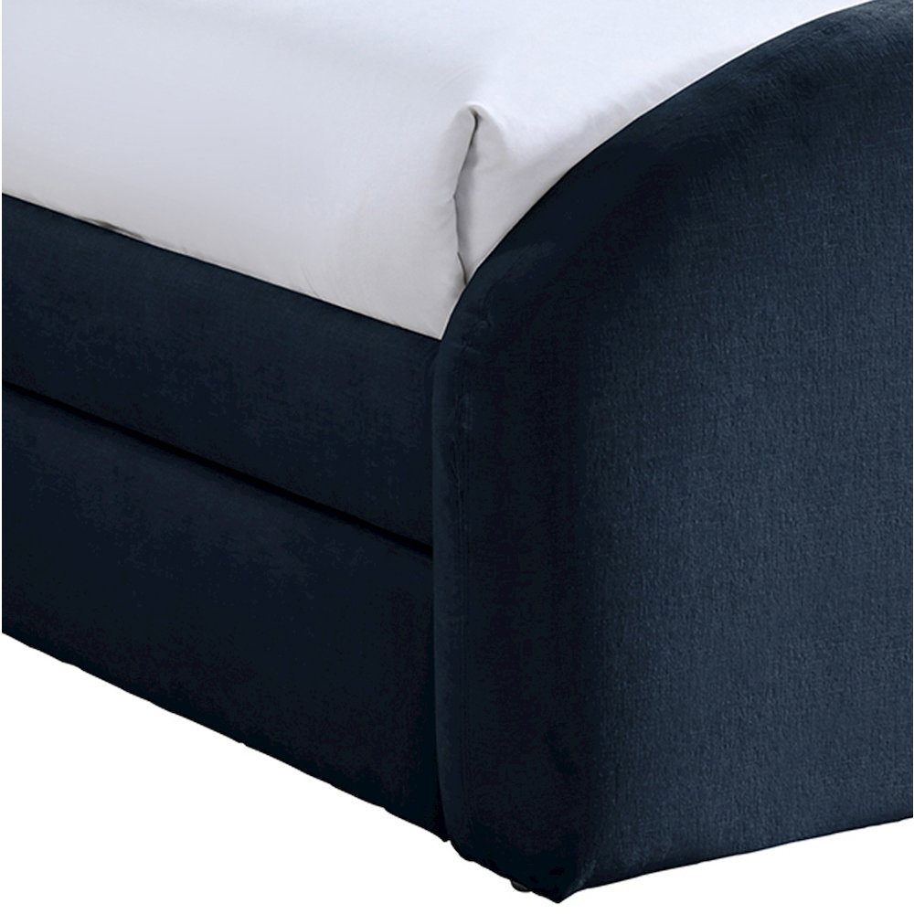 Andaz Navy Chenille Fabric Upholstered Twin Trundle Bed. Picture 4