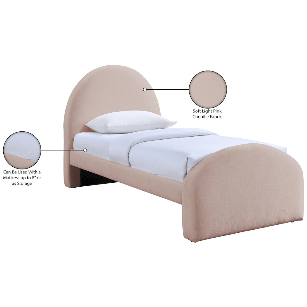 Andaz Pink Chenille Fabric Upholstered Twin Bed. Picture 10