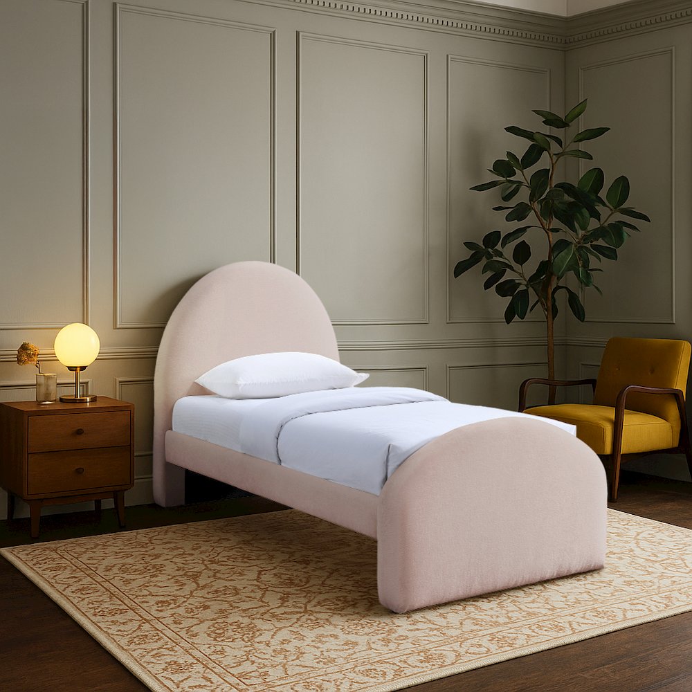 Andaz Pink Chenille Fabric Upholstered Twin Bed. Picture 7