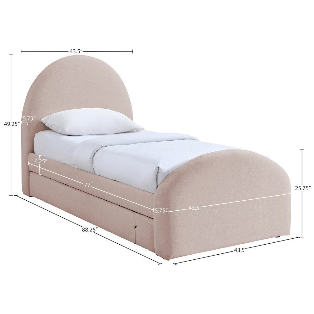 Andaz Pink Chenille Fabric Upholstered Twin Trundle Bed. Picture 9