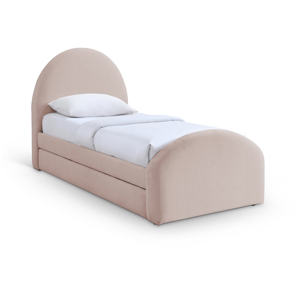 Andaz Pink Chenille Fabric Upholstered Twin Trundle Bed. Picture 1
