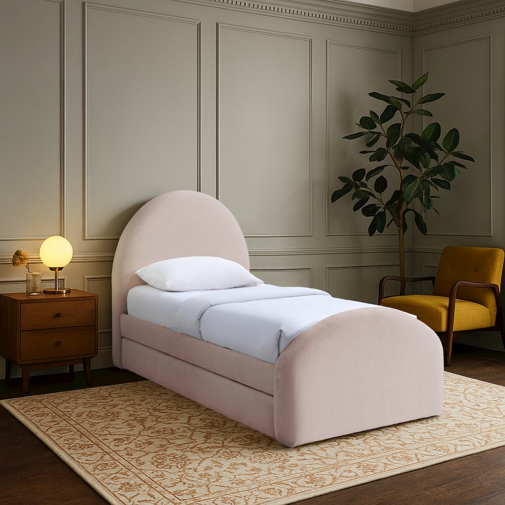 Andaz Pink Chenille Fabric Upholstered Twin Trundle Bed. Picture 7