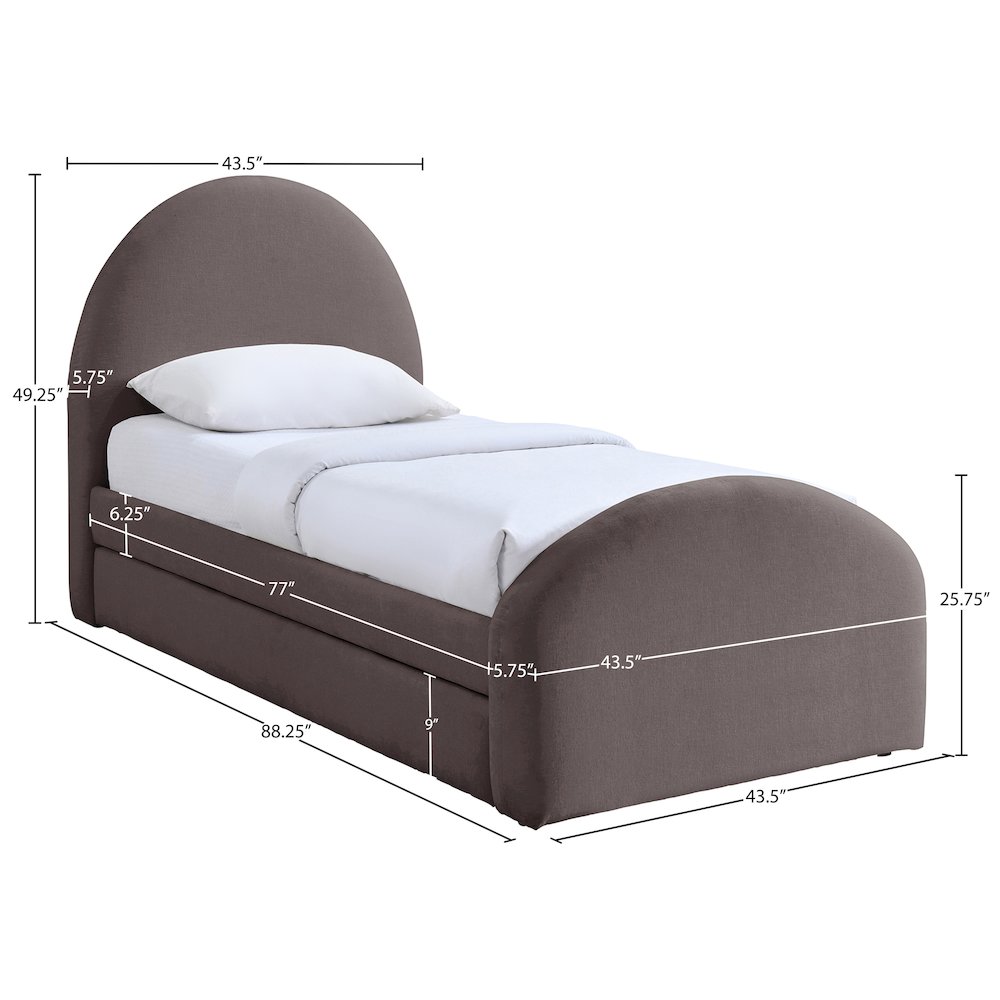 Andaz Purple Chenille Fabric Upholstered Twin Trundle Bed. Picture 9