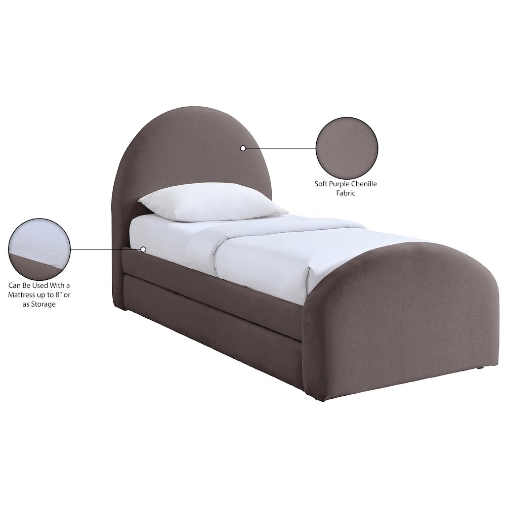 Andaz Purple Chenille Fabric Upholstered Twin Trundle Bed. Picture 10