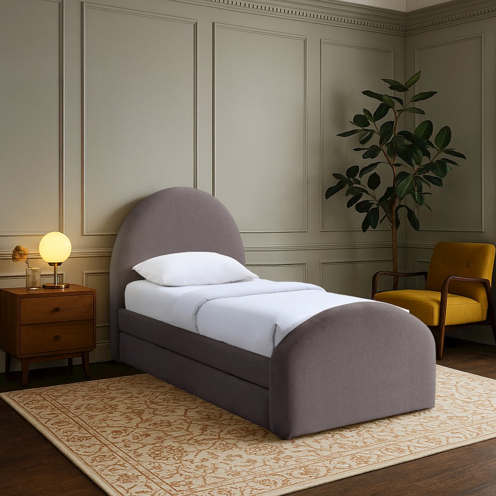 Andaz Purple Chenille Fabric Upholstered Twin Trundle Bed. Picture 7