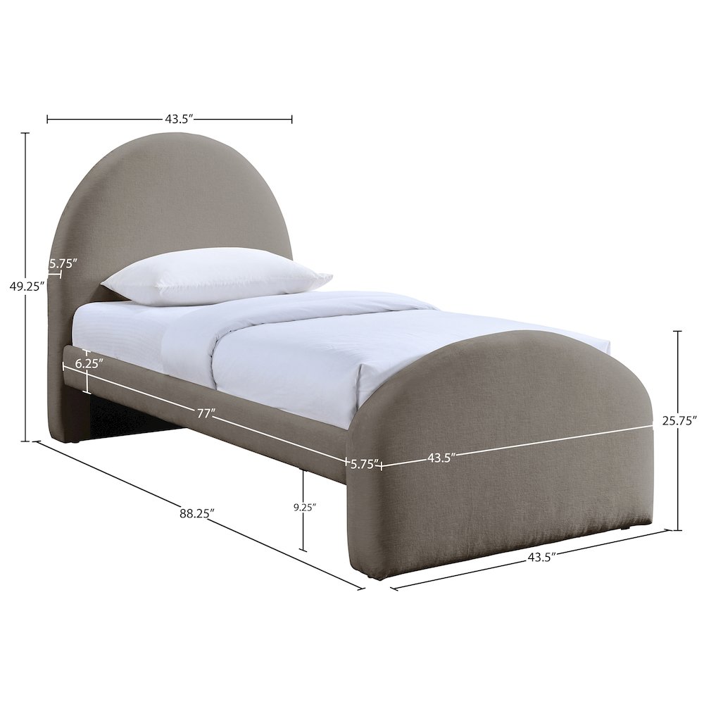 Andaz Taupe Chenille Fabric Upholstered Twin Bed. Picture 9