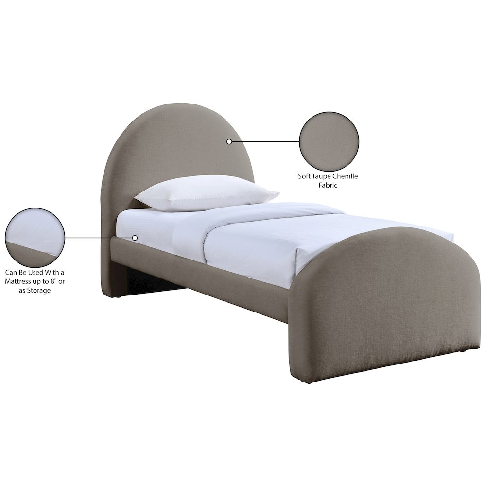 Andaz Taupe Chenille Fabric Upholstered Twin Bed. Picture 10