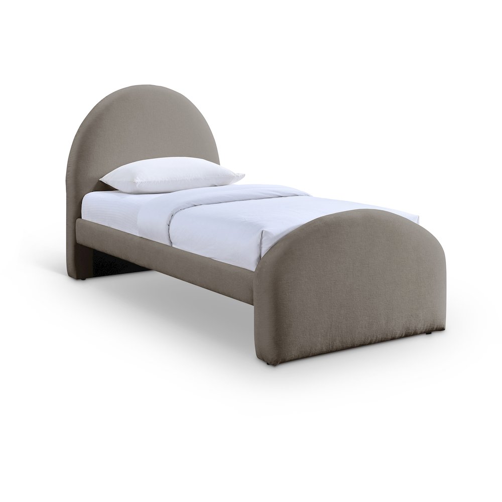 Andaz Taupe Chenille Fabric Upholstered Twin Bed. Picture 1