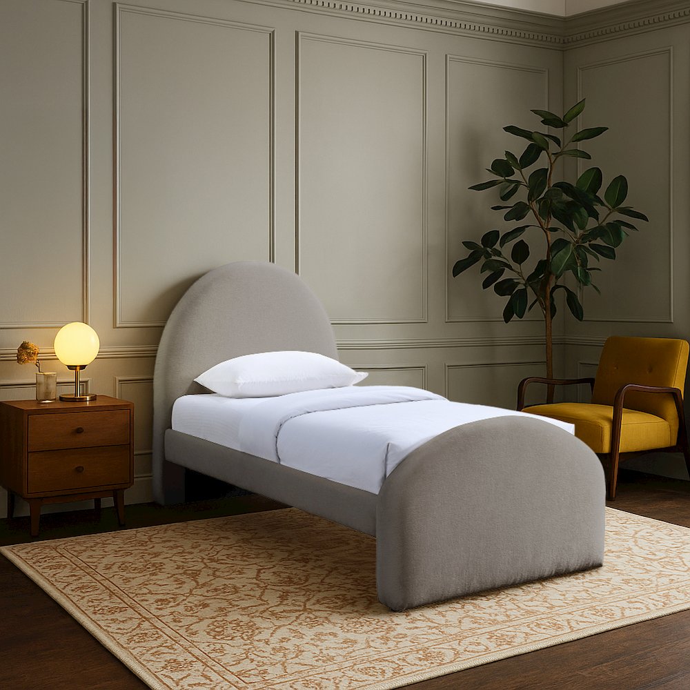 Andaz Taupe Chenille Fabric Upholstered Twin Bed. Picture 7