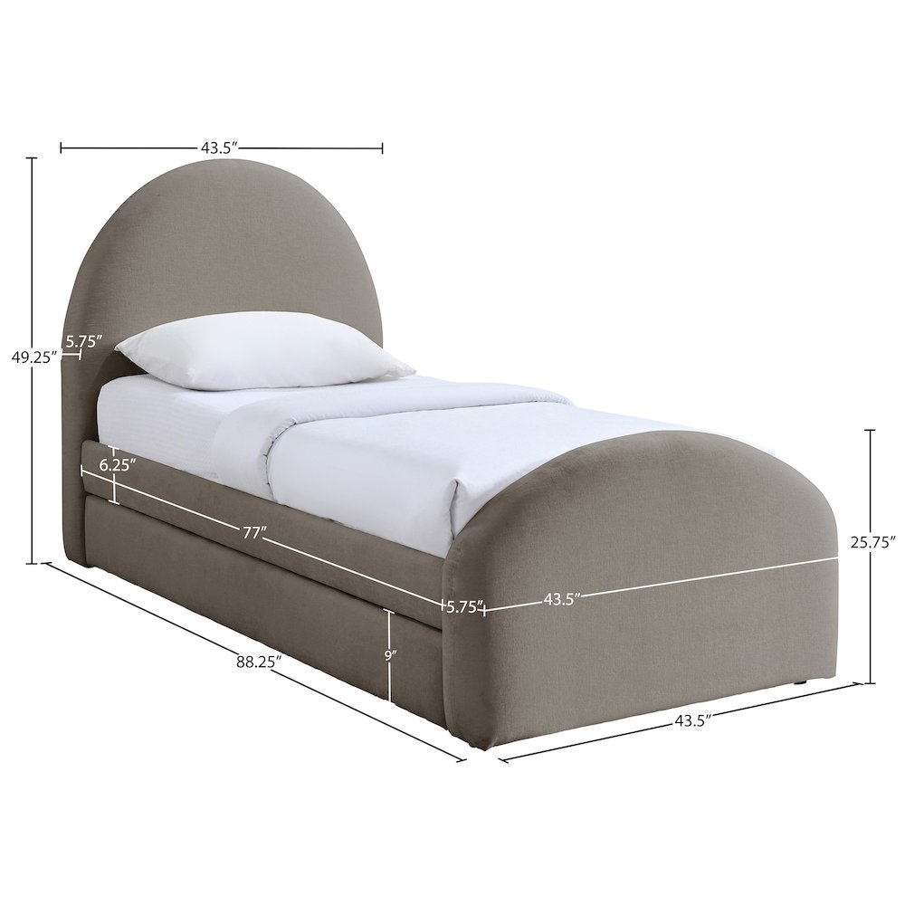 Andaz Taupe Chenille Fabric Upholstered Twin Trundle Bed. Picture 9