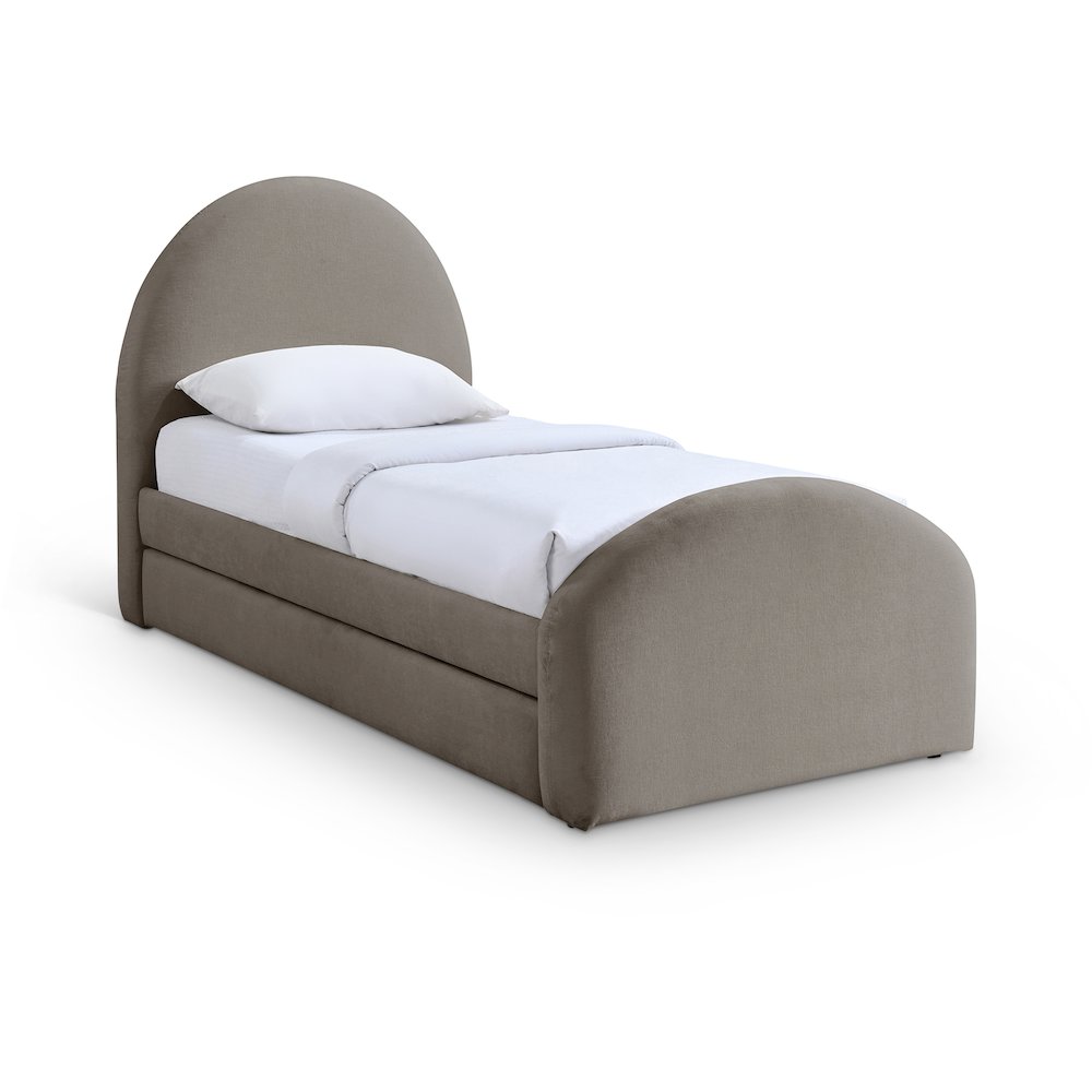 Andaz Taupe Chenille Fabric Upholstered Twin Trundle Bed. Picture 1