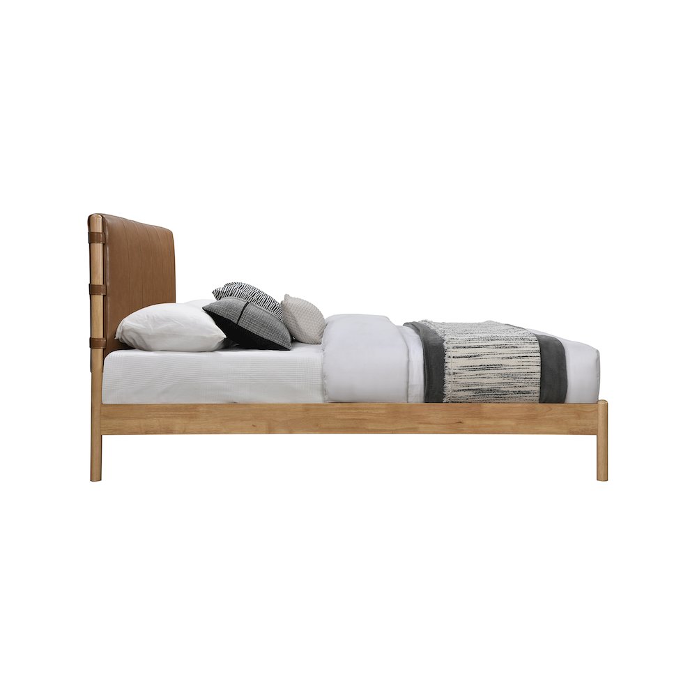 Asher Cognac Vegan Leather Queen Bed. Picture 3