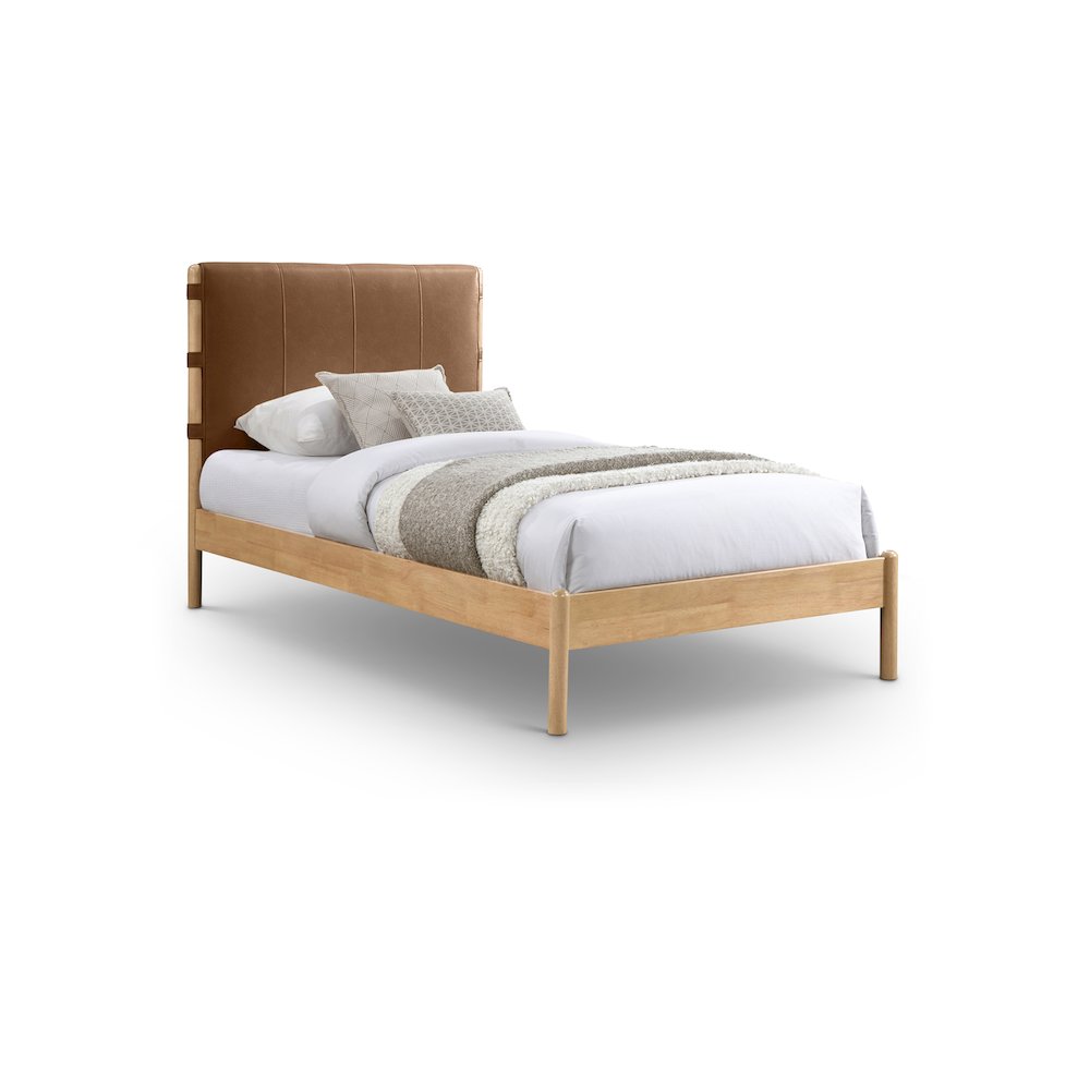 Asher Cognac Vegan Leather Twin Bed. Picture 1