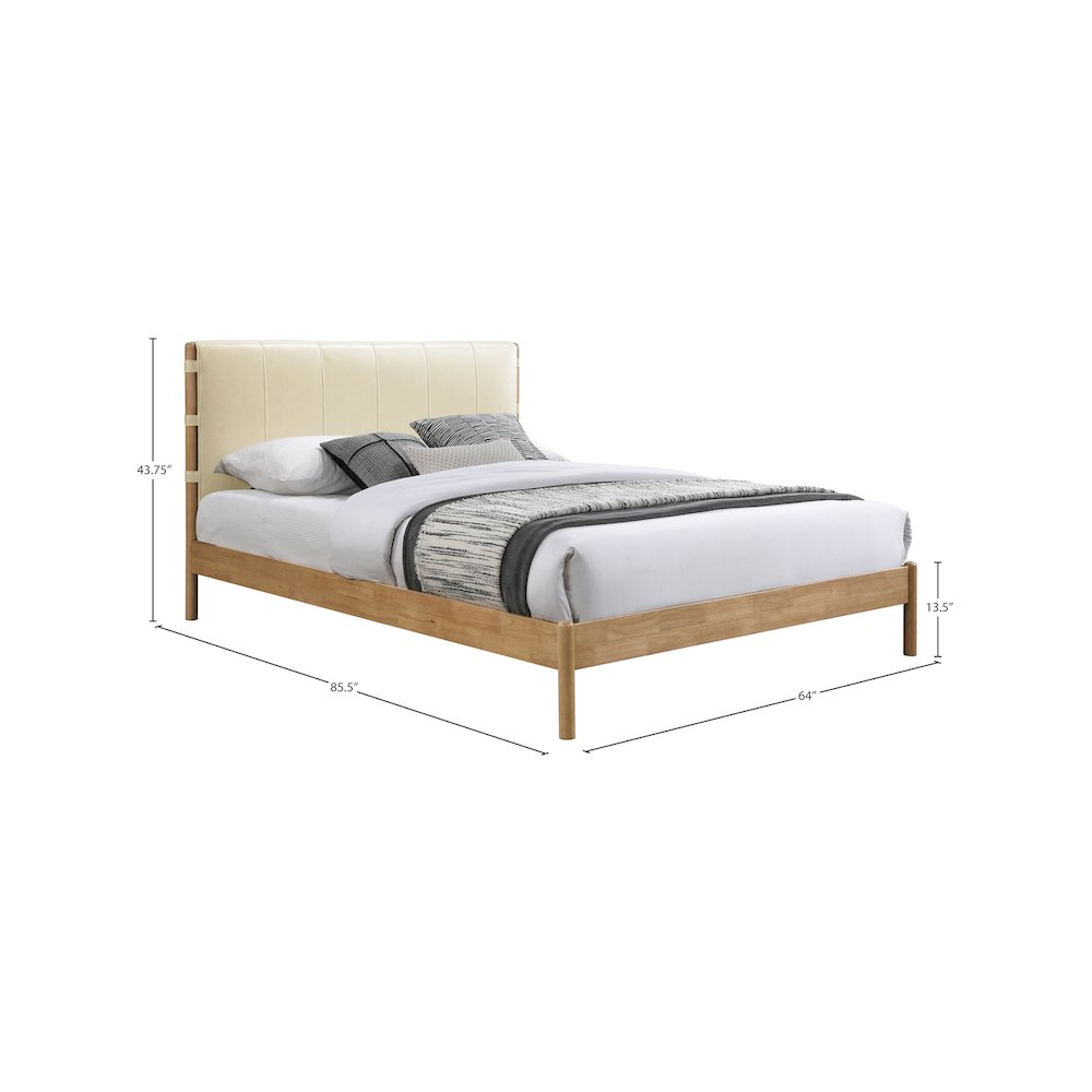 Asher Cream Vegan Leather Queen Bed. Picture 6