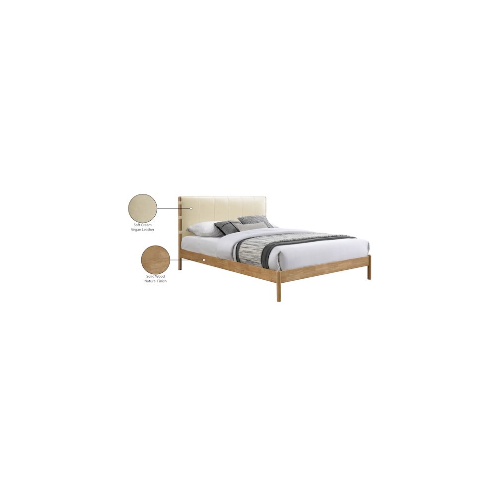 Asher Cream Vegan Leather Queen Bed. Picture 7