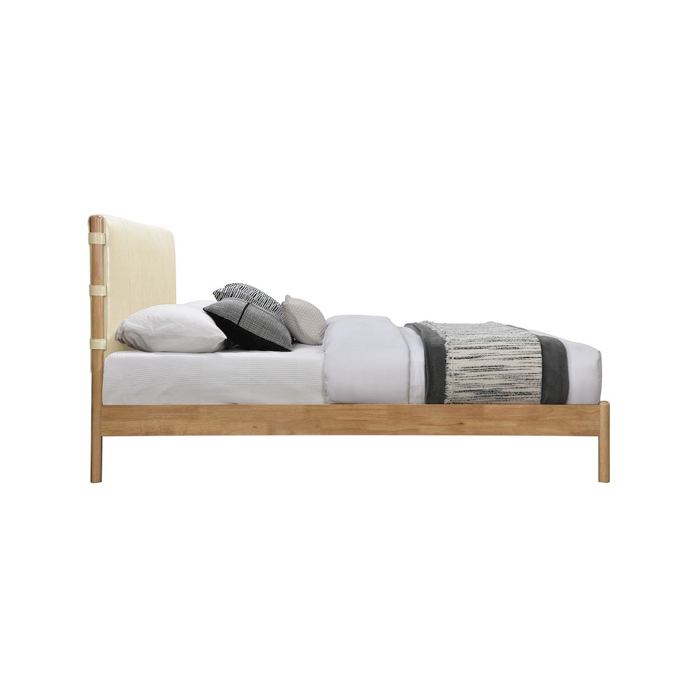 Asher Cream Vegan Leather Queen Bed. Picture 3