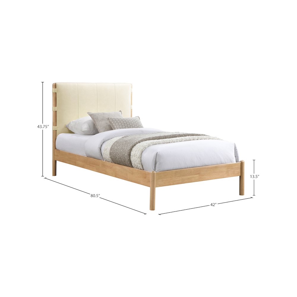 Asher Cream Vegan Leather Twin Bed. Picture 6