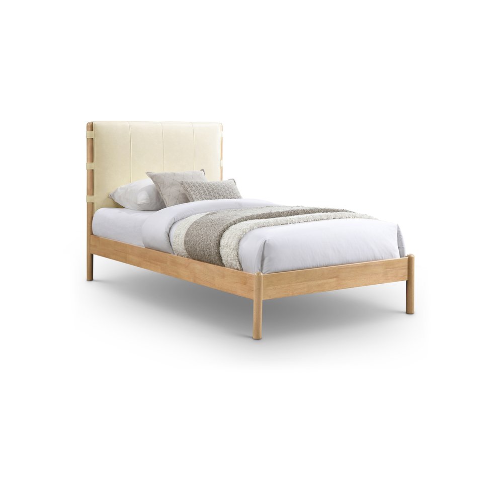 Asher Cream Vegan Leather Twin Bed. Picture 1