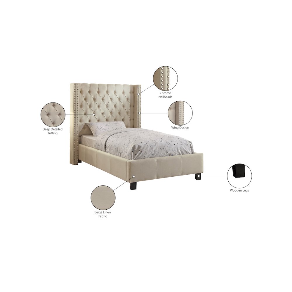 Ashton Beige Linen Textured Twin Bed. Picture 3