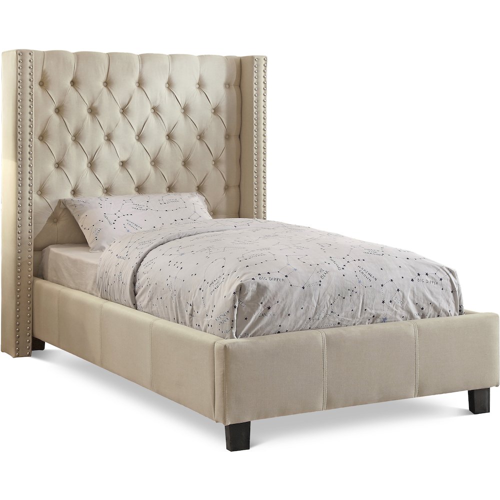 Ashton Beige Linen Textured Twin Bed. Picture 1