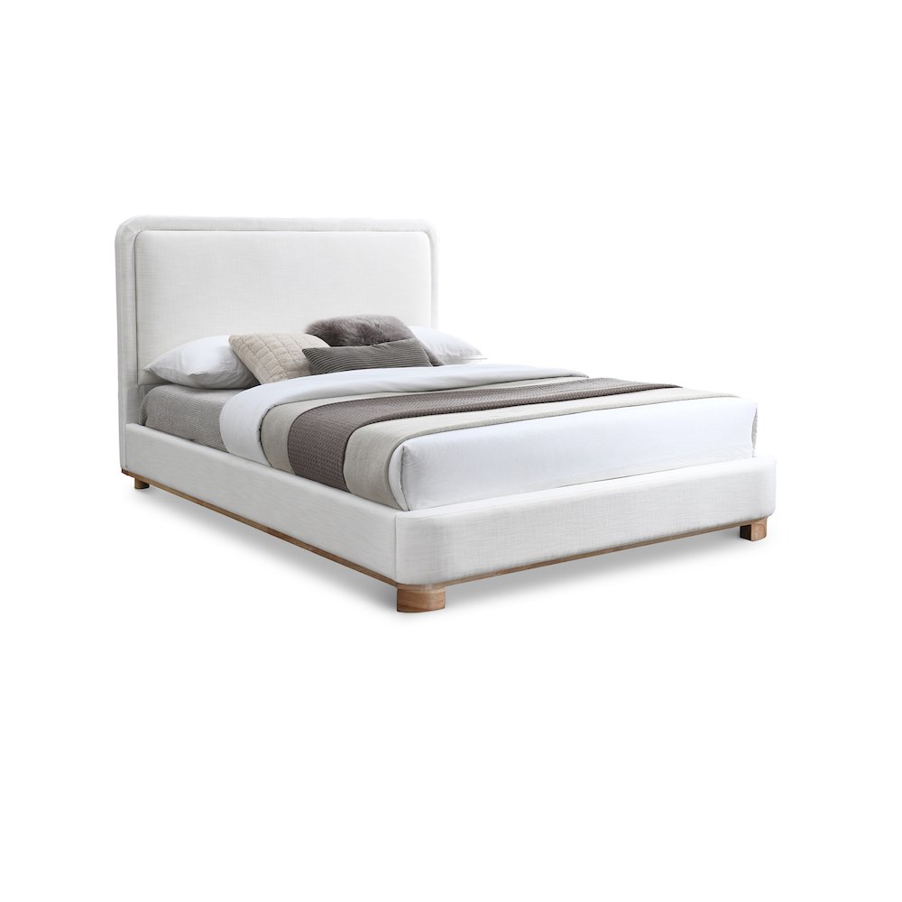 Nolita Cream Linen Textured Fabric Queen Bed. Picture 1