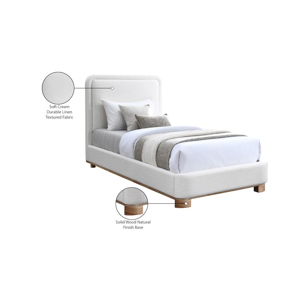 Nolita Cream Linen Textured Fabric Twin Bed. Picture 7
