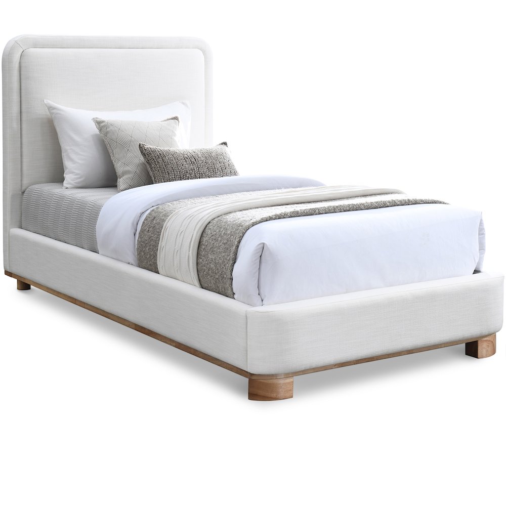 Nolita Cream Linen Textured Fabric Twin Bed. Picture 1