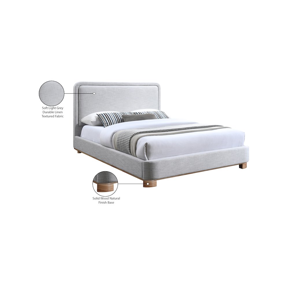 Nolita Grey Linen Textured Fabric Queen Bed. Picture 7