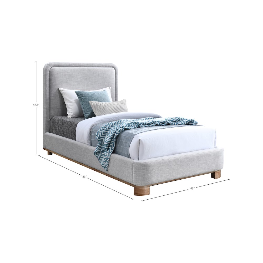 Nolita Grey Linen Textured Fabric Twin Bed. Picture 6