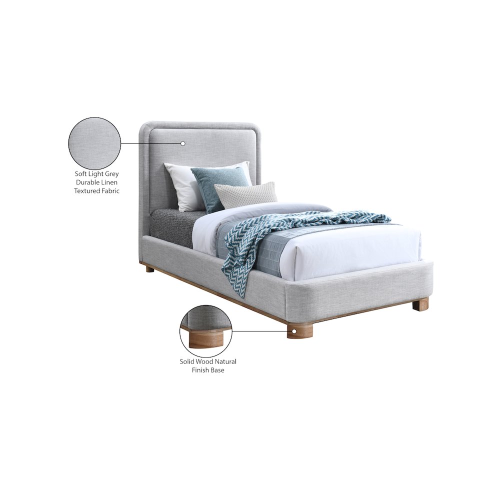 Nolita Grey Linen Textured Fabric Twin Bed. Picture 7