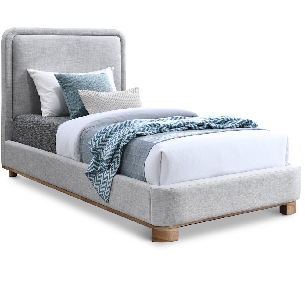 Nolita Grey Linen Textured Fabric Twin Bed. Picture 1