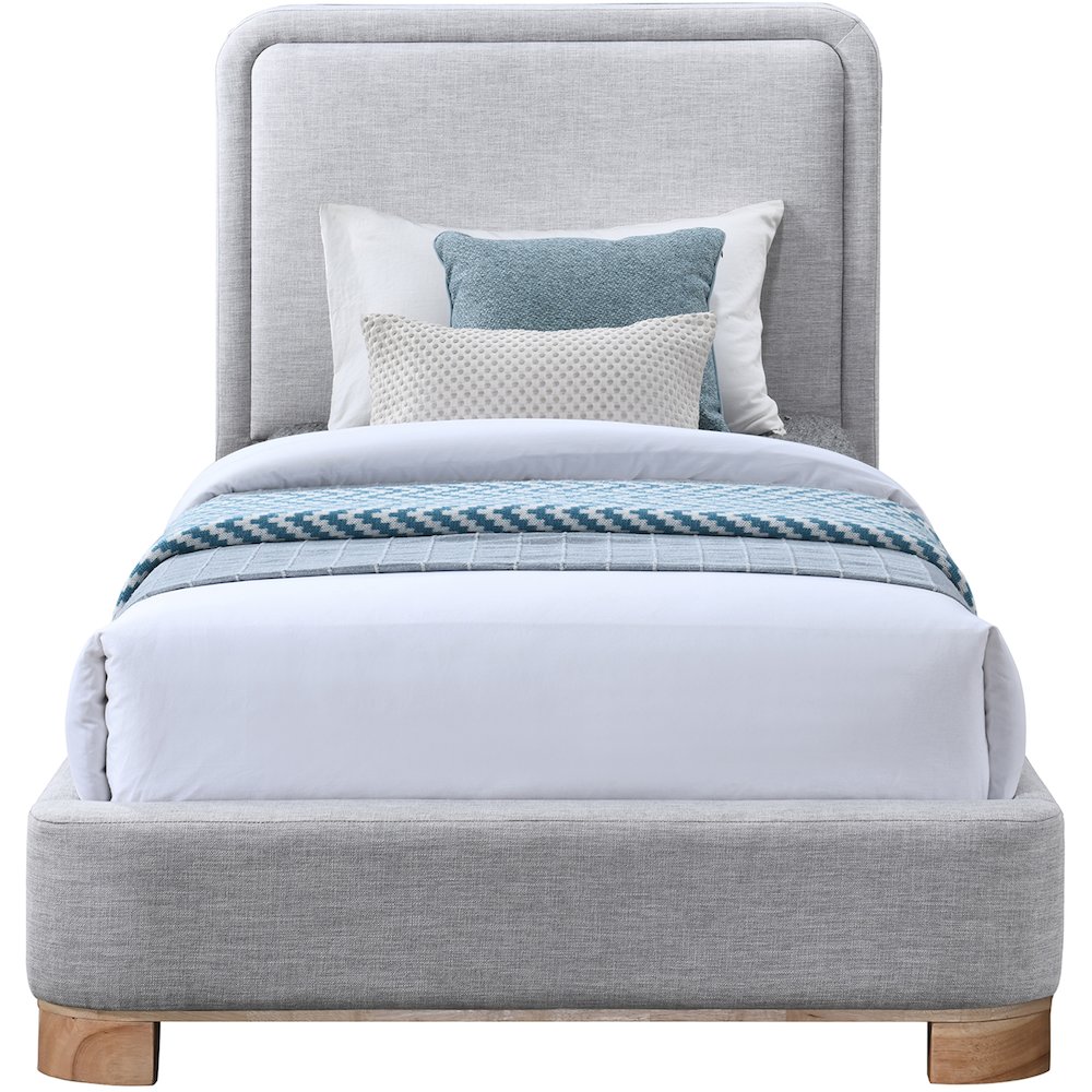 Nolita Grey Linen Textured Fabric Twin Bed. Picture 2