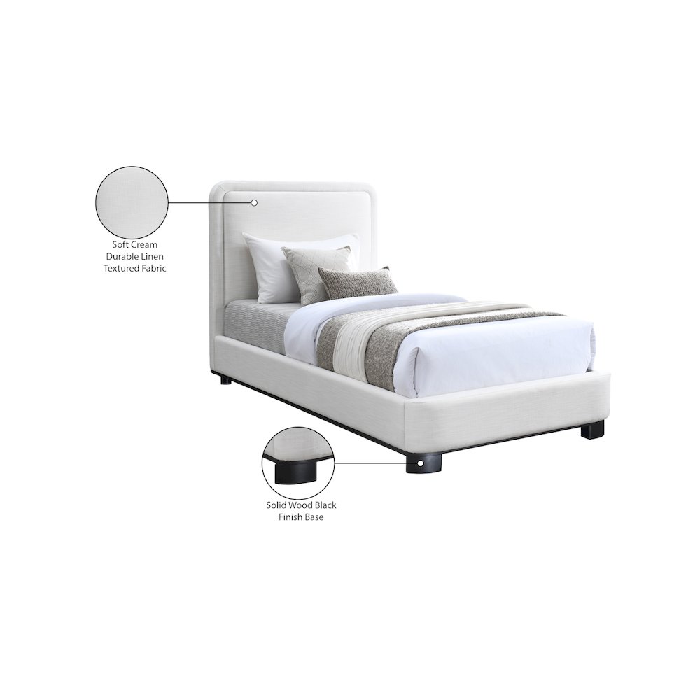 Nolita Cream Linen Textured Fabric Twin Bed. Picture 7