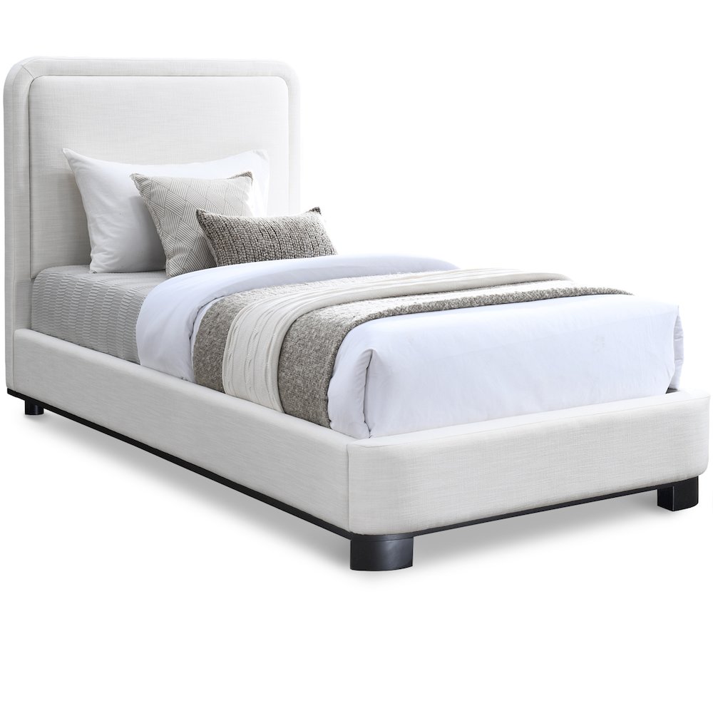 Nolita Cream Linen Textured Fabric Twin Bed. Picture 1