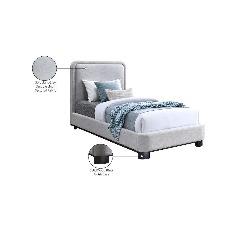 Nolita Grey Linen Textured Fabric Twin Bed. Picture 7