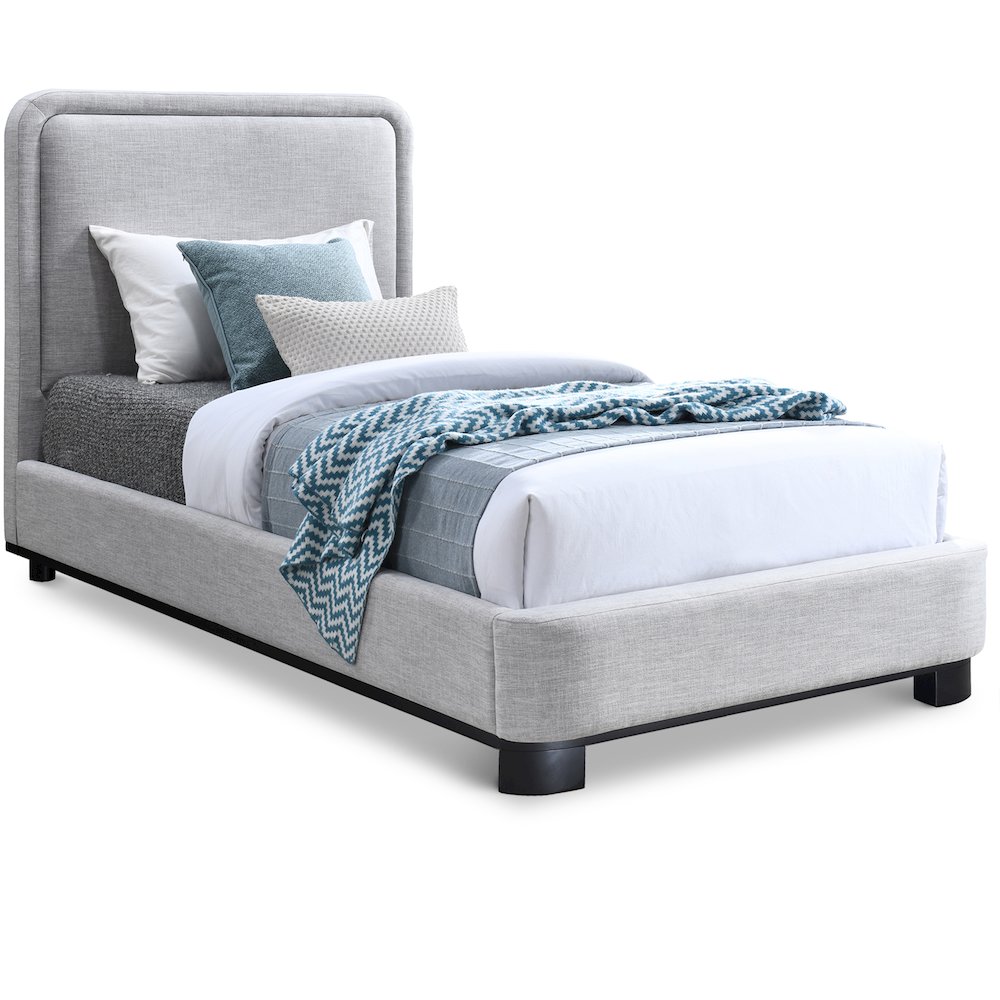 Nolita Grey Linen Textured Fabric Twin Bed. Picture 1