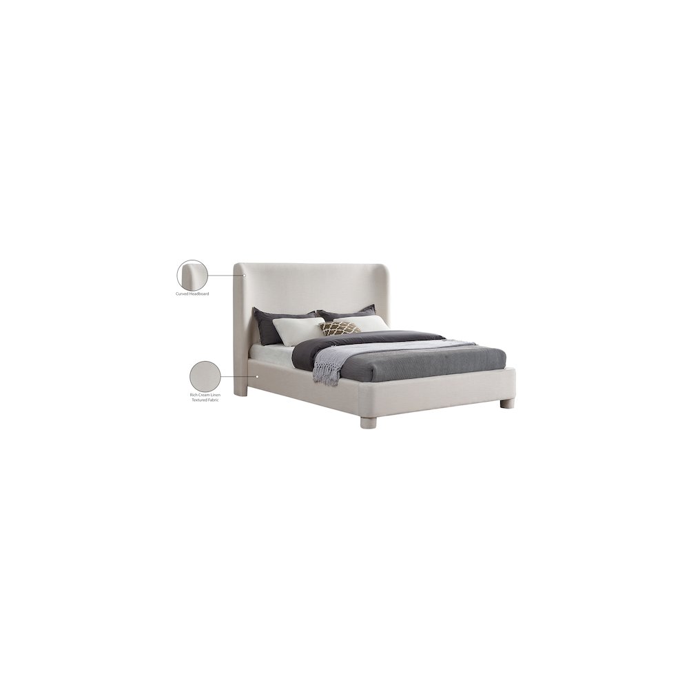 Penny Cream Linen Textured Fabric King Bed. Picture 7