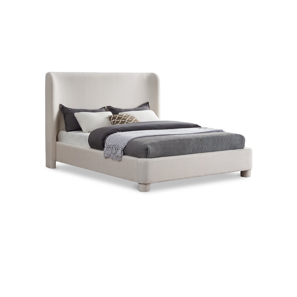 Penny Cream Linen Textured Fabric King Bed. Picture 1