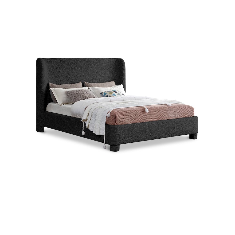 Penny Black Boucle Fabric Queen Bed. Picture 1