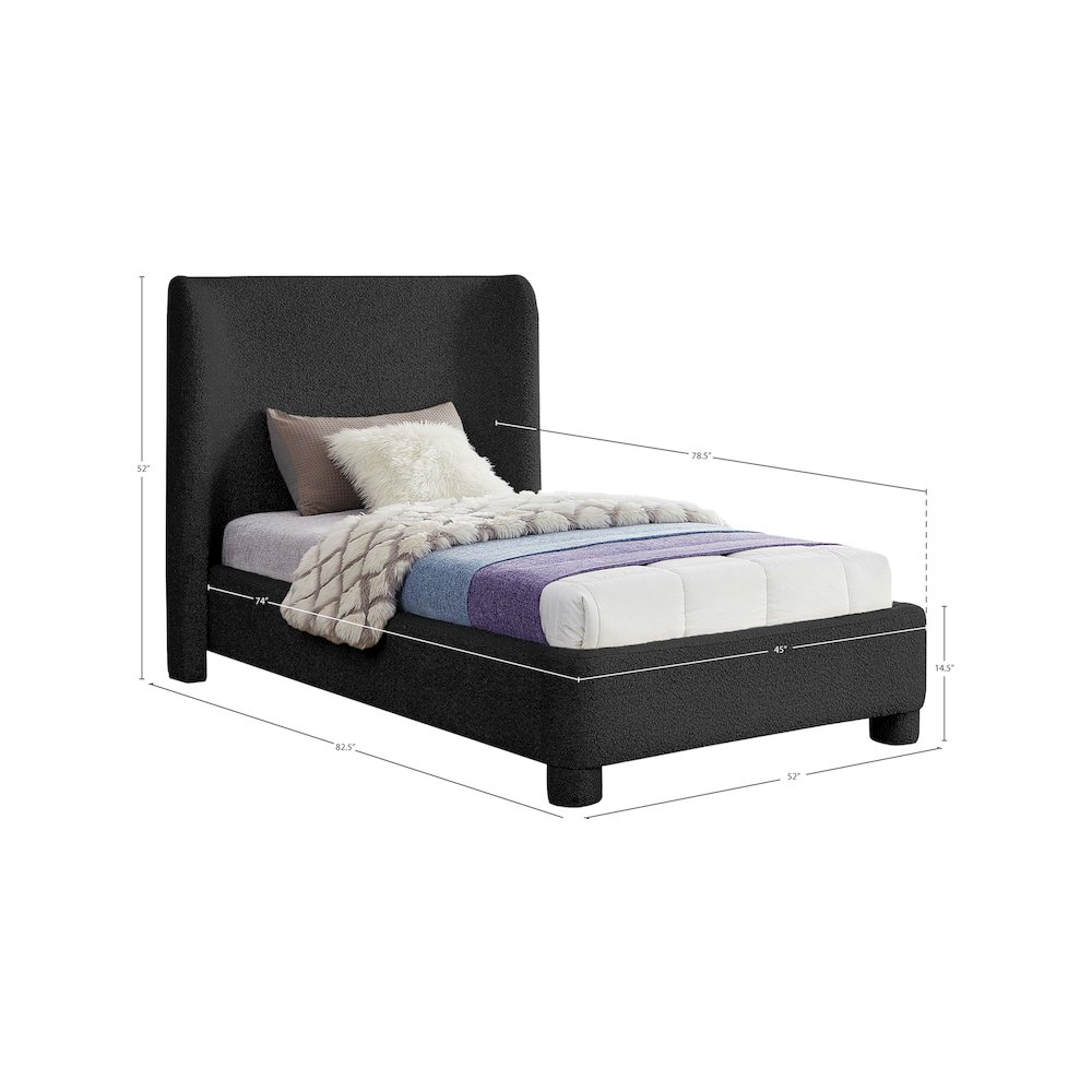 Penny Black Boucle Fabric Twin Bed. Picture 6