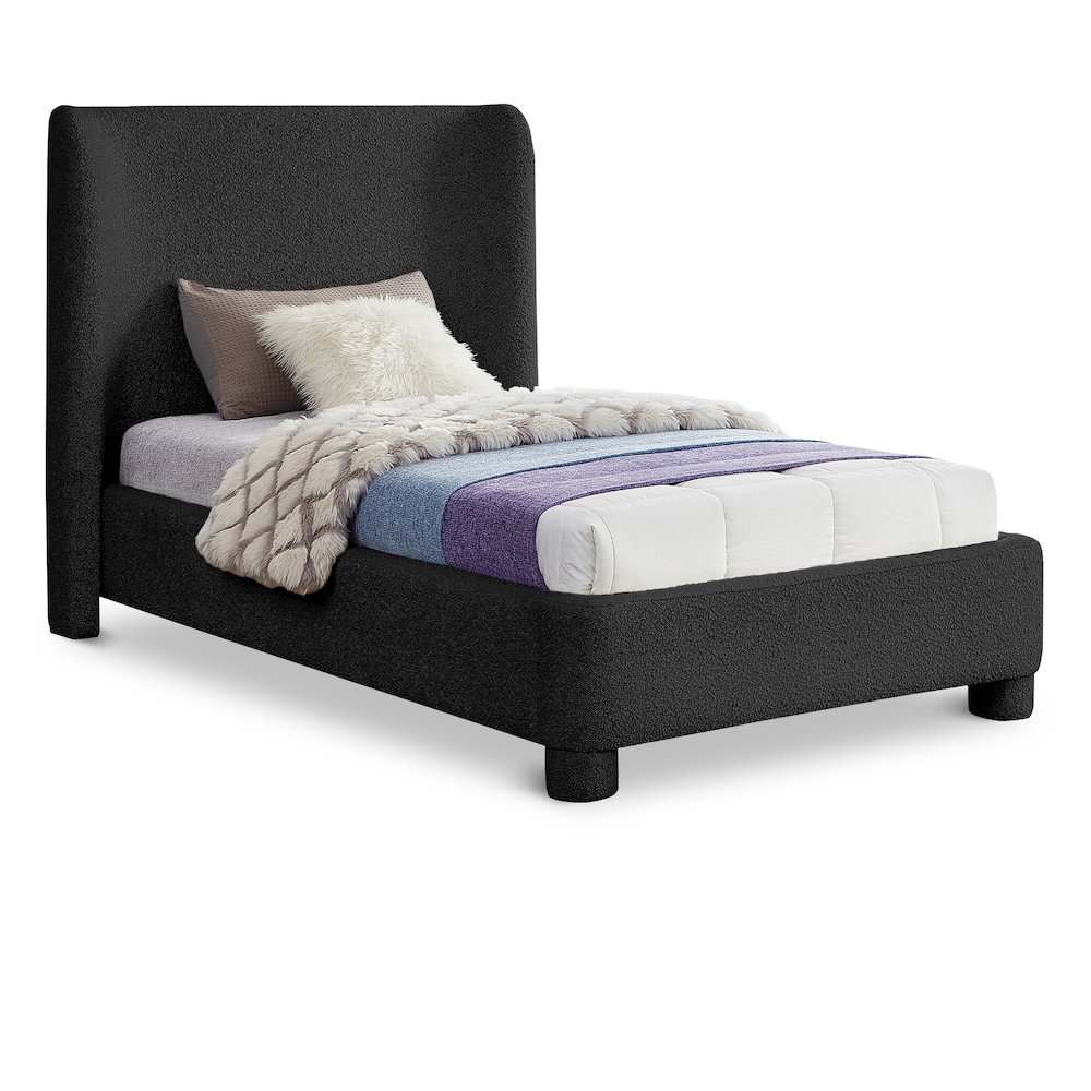 Penny Black Boucle Fabric Twin Bed. Picture 1