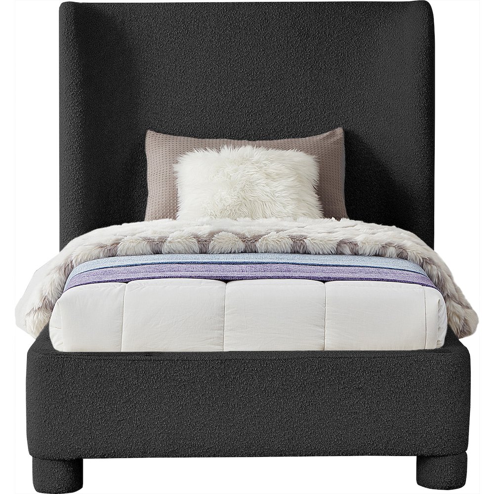 Penny Black Boucle Fabric Twin Bed. Picture 2