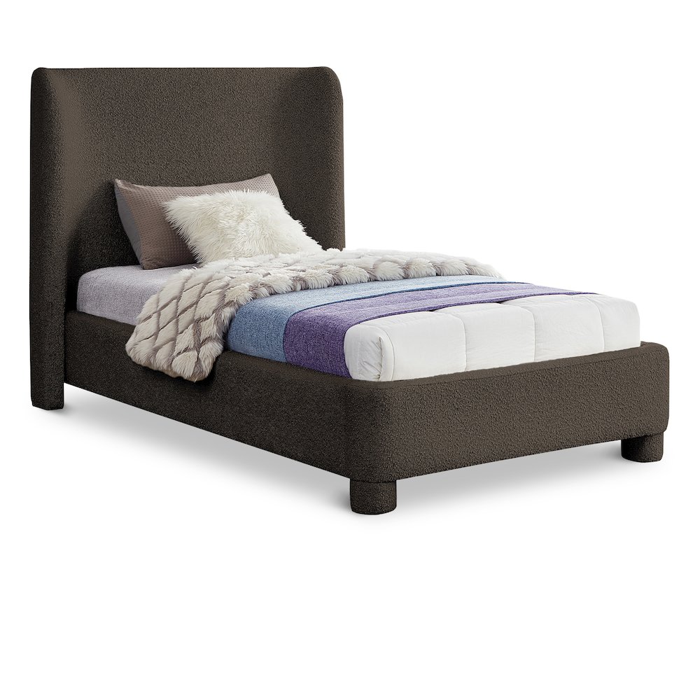 Penny Brown Boucle Fabric Twin Bed. Picture 1